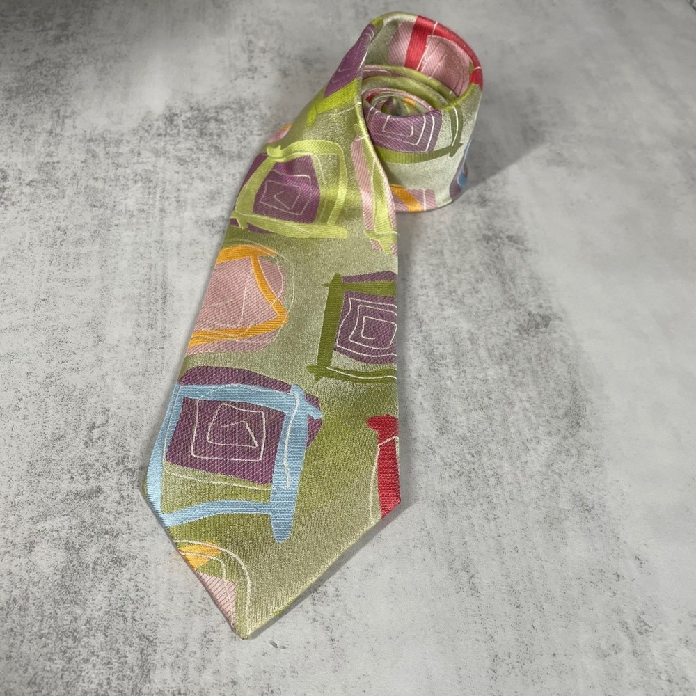 J Garcia Silk Tie Mens Abstract Artsy Green Pink